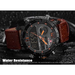 Men’s leather strap sport military LED display water resistant watch with alarm and backlight